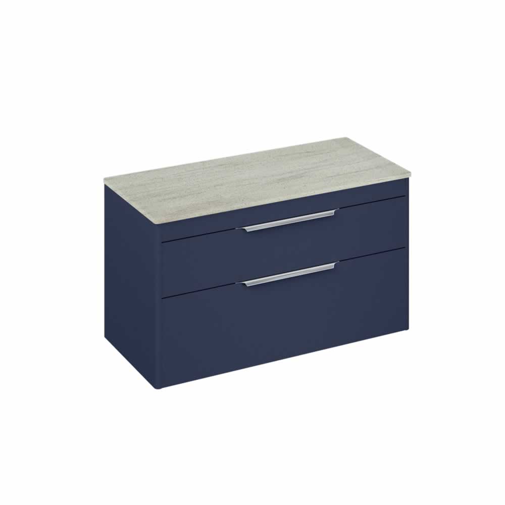 Shoreditch 100cm double drawer Matt Blue with Concrete Haze Worktop